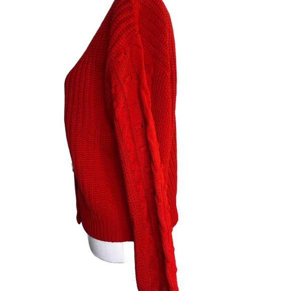 Jessica Simpson Red Sweater L Button Up V neck crop style - Picture 3 of 6